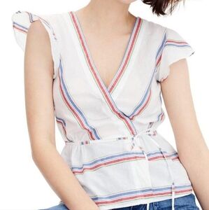 Flutter-sleeve wrap top in cotton poplin blouse | J.Crew